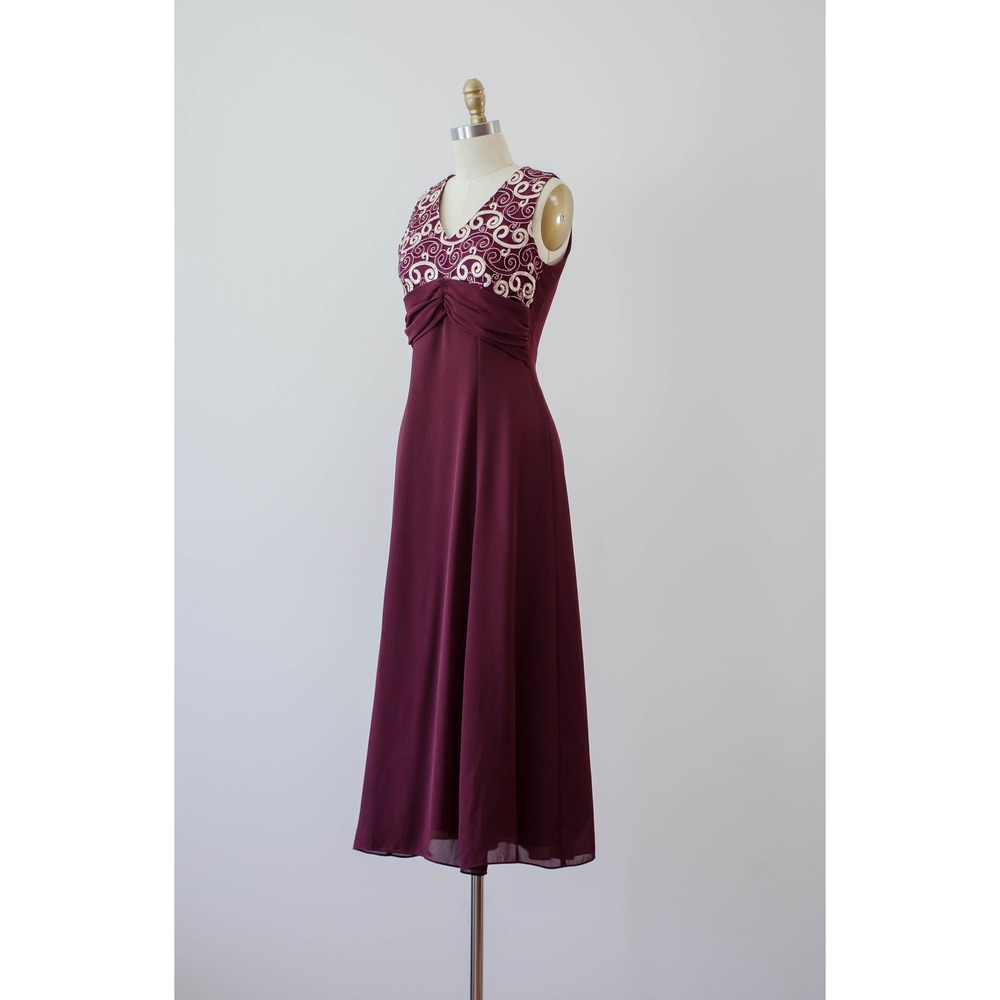 90s y2k vintage dark red‎ burgundy gold embroidered bridesmaid dress gown - Picture 6 of 9